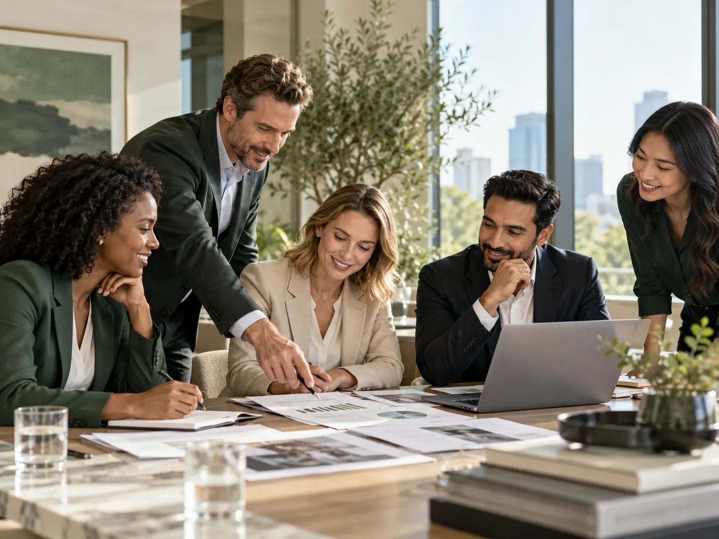Professionals collaborating around a table
